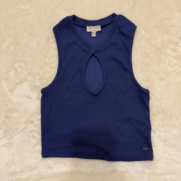 Pull&Bear Ribbed Knit Top in Deep Blue Medium - Picture 1 of 3